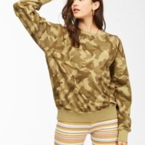 Billabong Women's Camo Crewneck Sweatshirt – Size Medium, Brown Beige Pullover